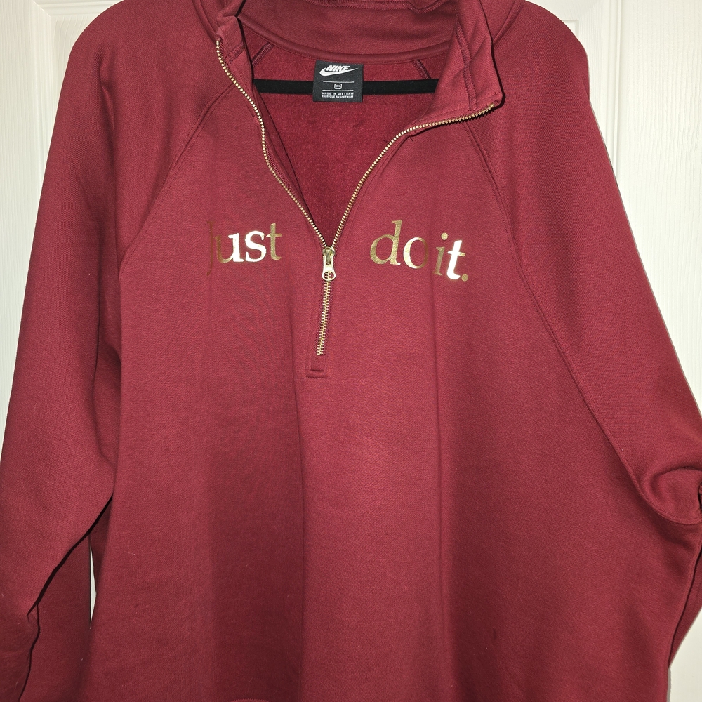 Nike Burgundy Half-Zip Pullover with Gold Text.  Womens 3X